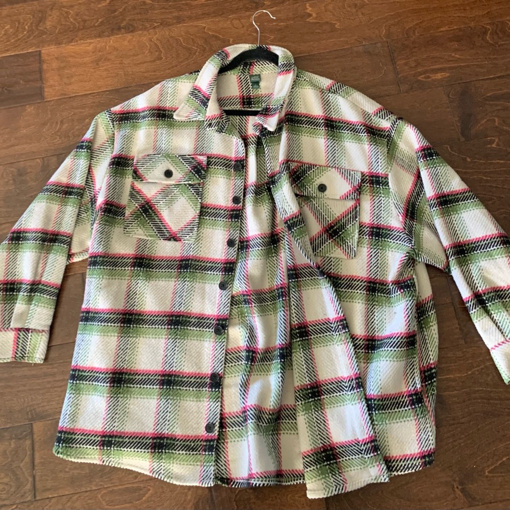 Wild Fable Plaid Jacket XL Fall Shacket Heavy Green Pink Black Ivory Oversized
